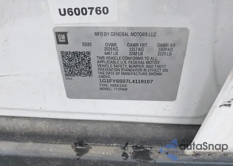 2020 Chevrolet Bolt Ev Fwd Lt from USA, damaged, VIN 1G1FY6S07L4119107